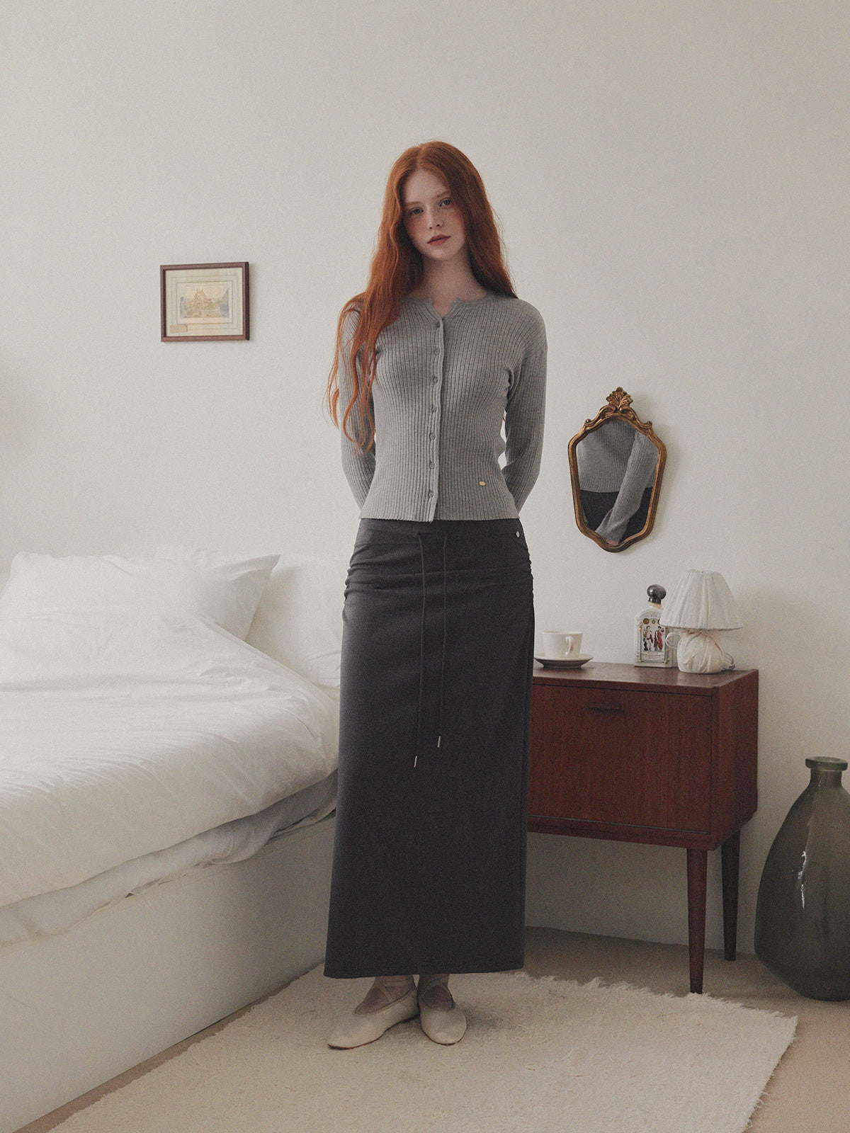 【TWEE】Juvied Button Ribbed Cardigan