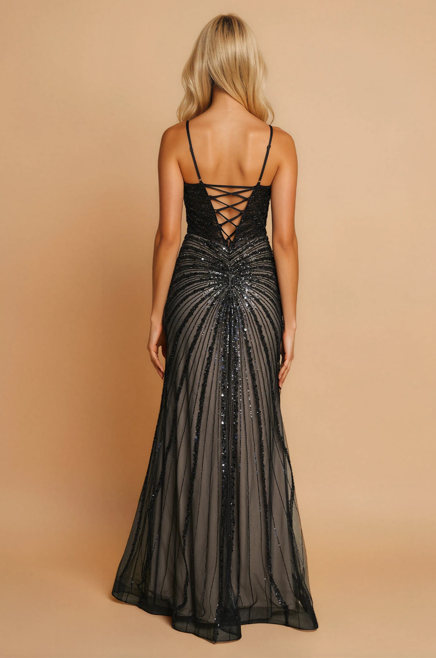 Tailored Long Formal Sequin Prom Dress