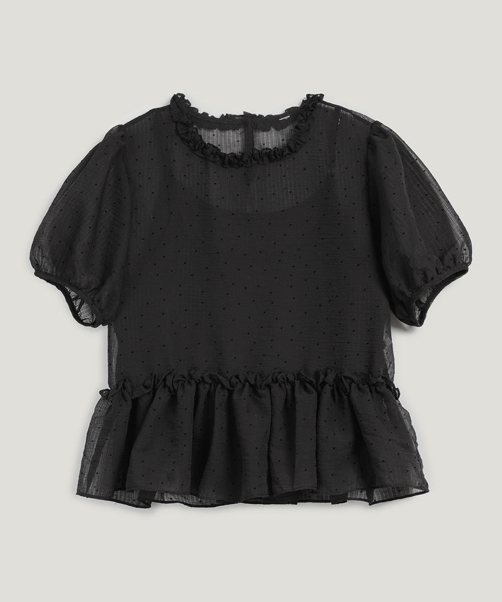 [TWEE] Belle Dot Sheer Flare Sleeve Blouse