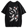Harajuku Anime Eyes Graphic Washed T-Shirt Men Streetwear Cotton Tee