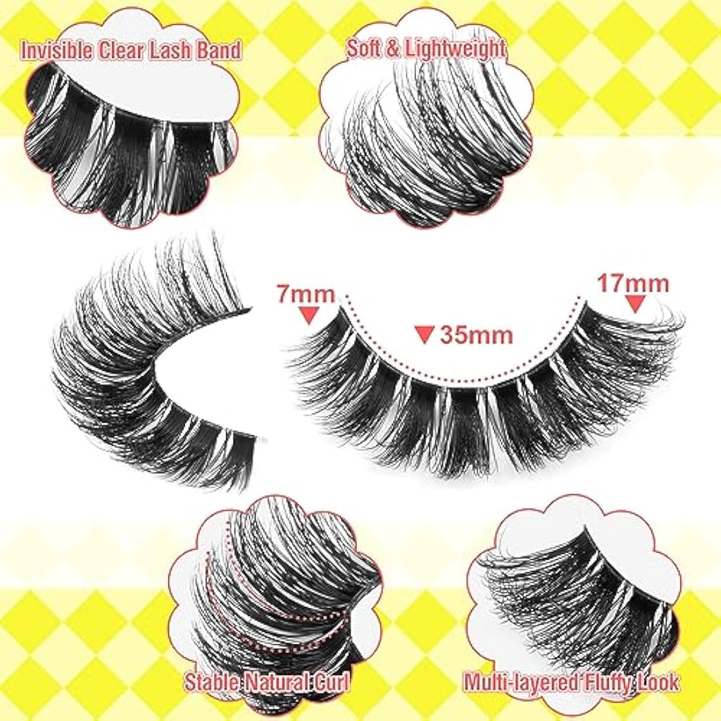 ALICE Cat Eye Lashes D Curl Russian Strip Lashes 17mm Fluffy False Eyelashes Clear Band Eyelashes Dramatic Faux Mink Lashes 8 Pairs