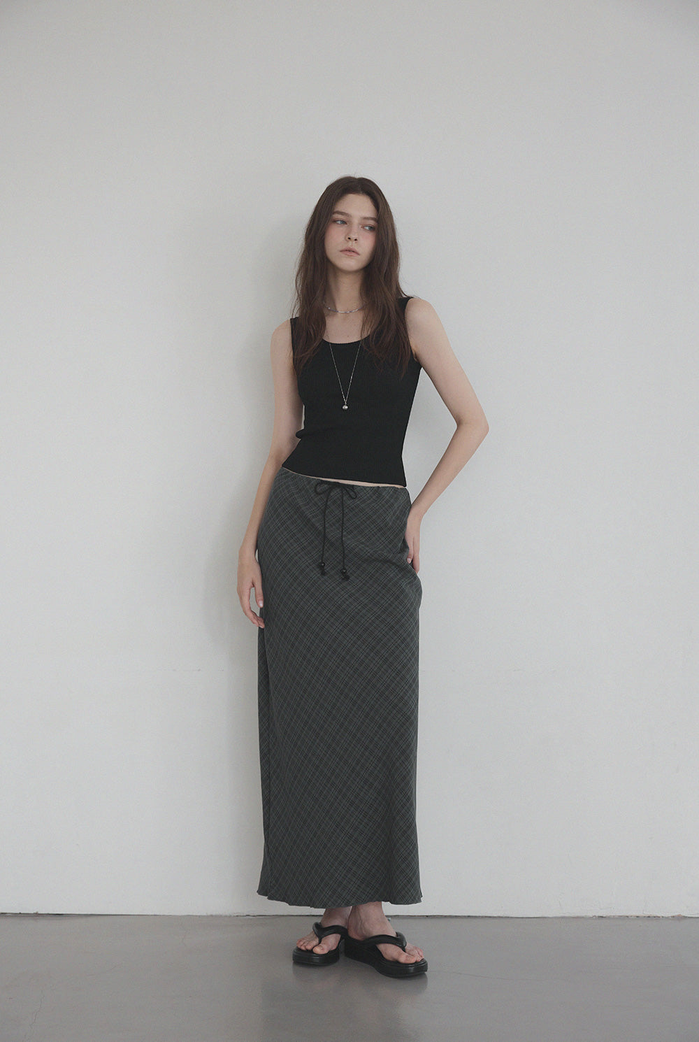 [TWEE] Litt Check Maxi Long Skirt