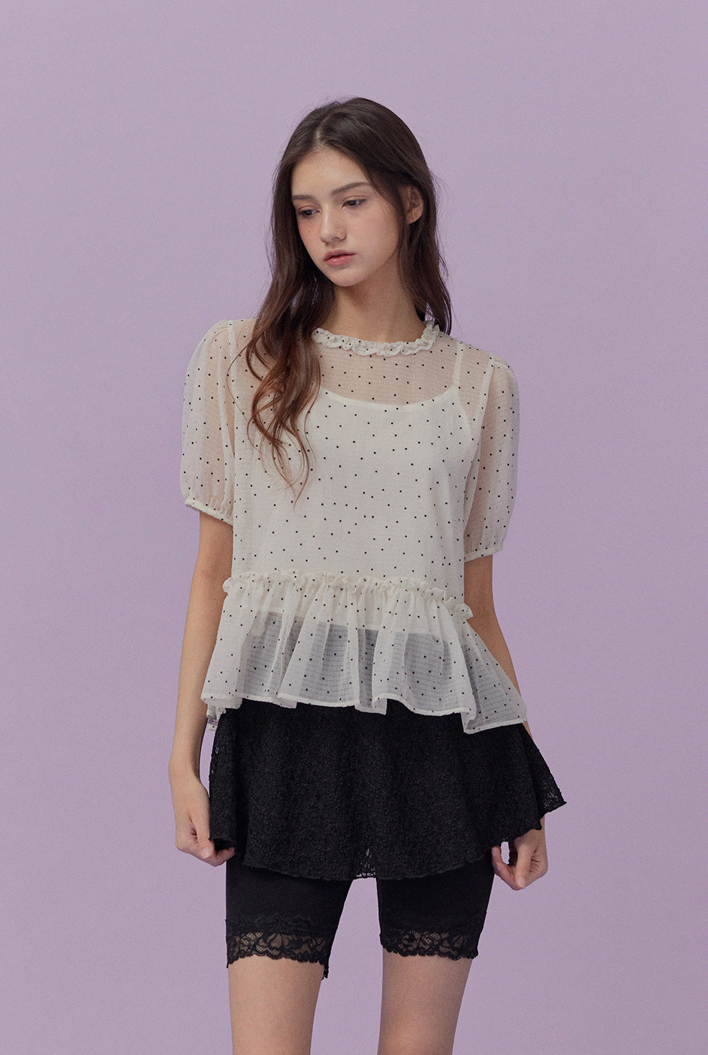 [TWEE] Belle Dot Sheer Flare Sleeve Blouse