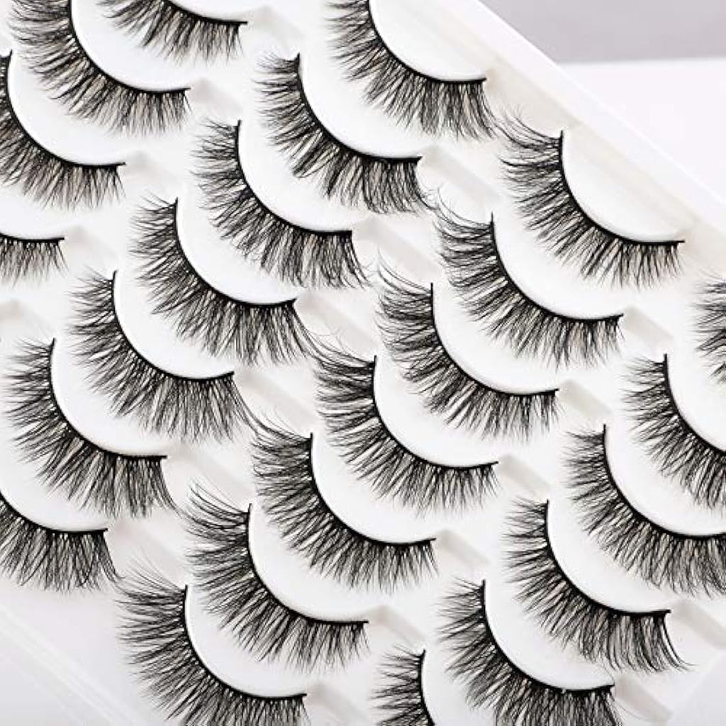 Newcally False Eyelashes Natural 3D Lashes Cat Eye Look Faux Mink Lashes Fluffy Strip 14 Pairs, Multipack