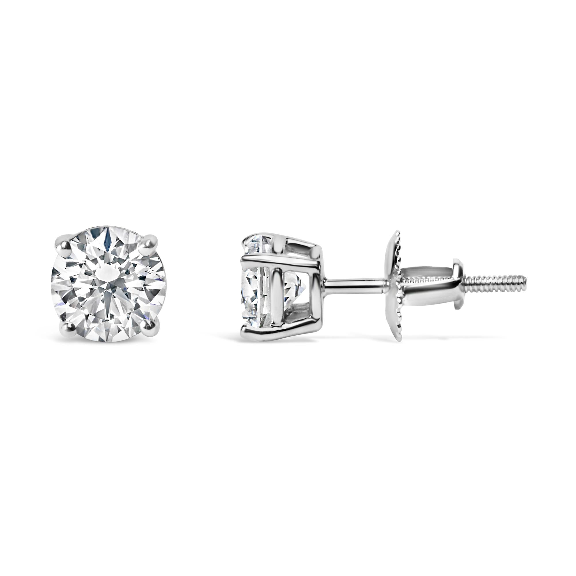 14K White Gold 1 1/2 Cttw Lab Grown Diamond Solitaire Stud Earrings with Screwbacks (F-G Color, VS2-SI1 Clarity)