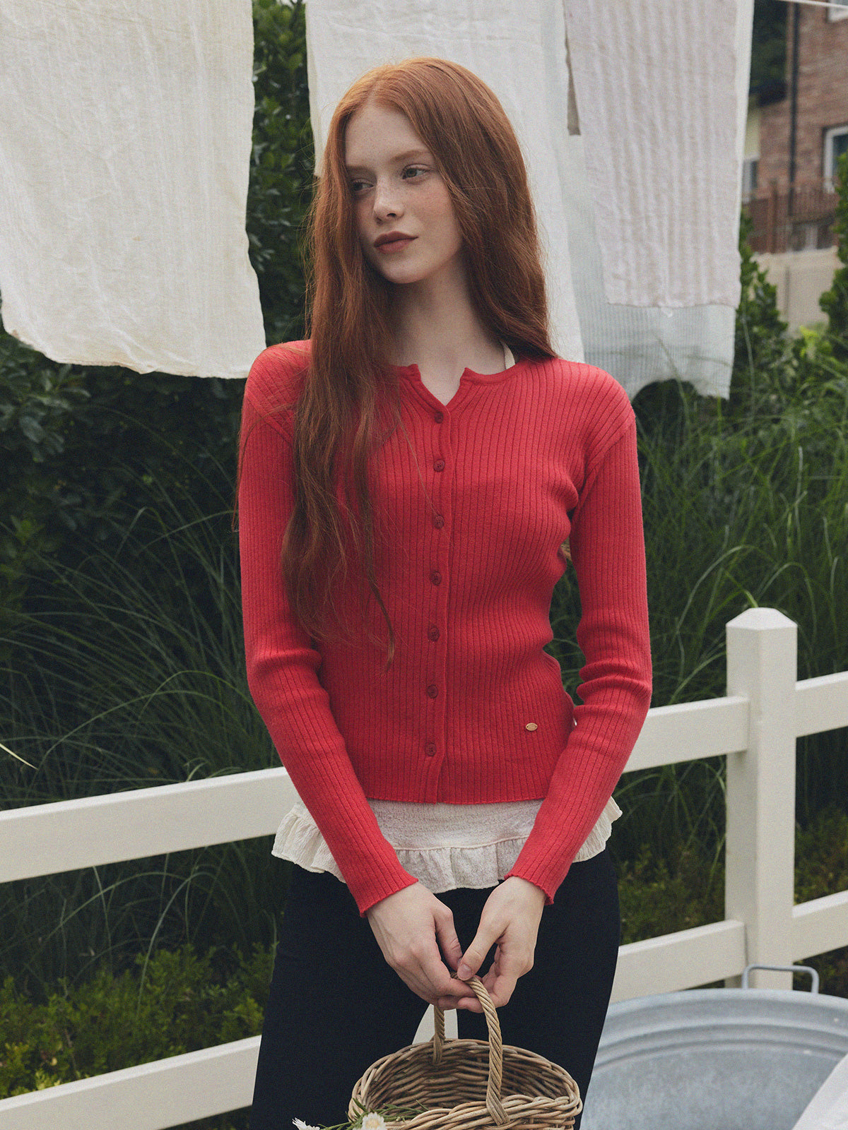 【TWEE】Juvied Button Ribbed Cardigan