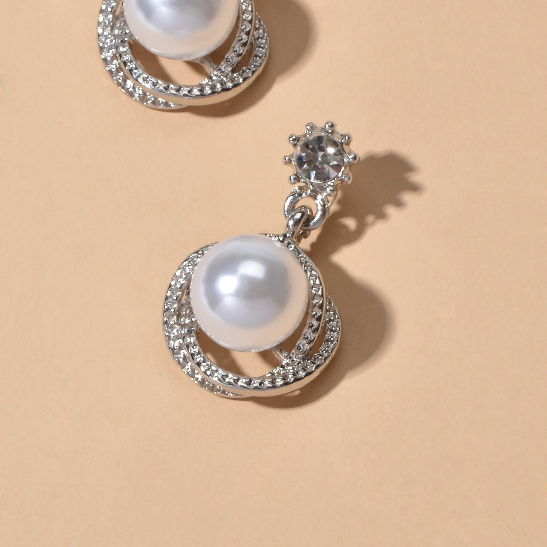 Red White Beads Rhinestone Decor Round Drop Party stud Earrings Women Retro Jewellery