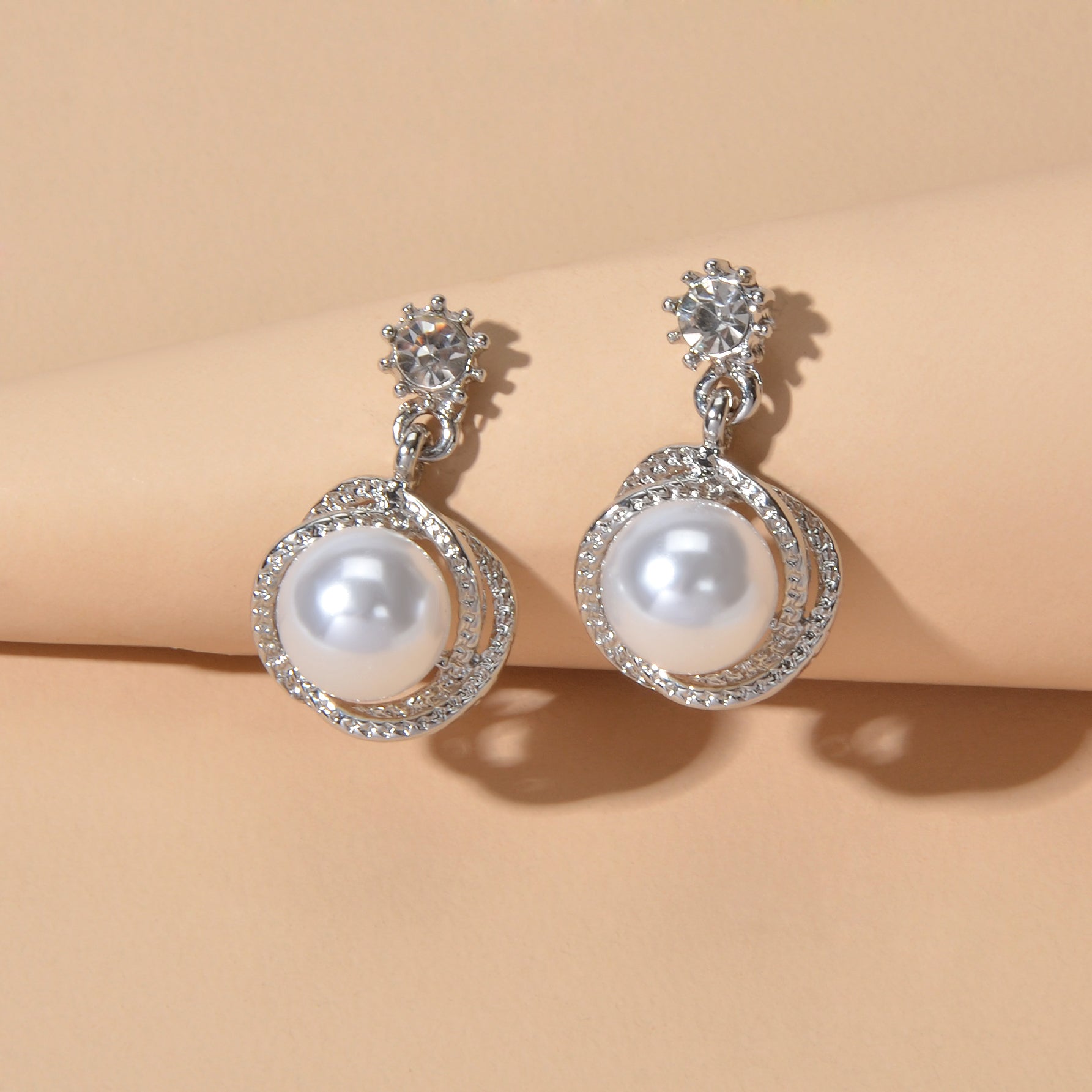 Red White Beads Rhinestone Decor Round Drop Party stud Earrings Women Retro Jewellery