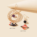 Funny Cute Outer Space Asymmetric Circle Bead Blue Red Planet Astronaut Earrings