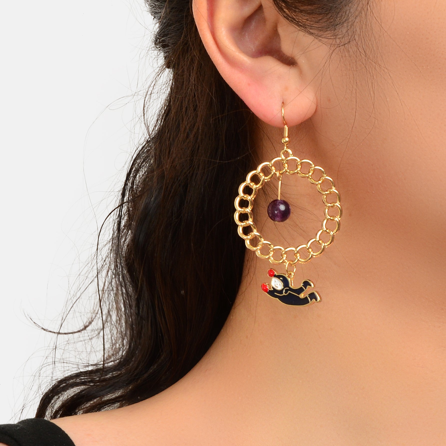 Funny Cute Outer Space Asymmetric Circle Bead Blue Red Planet Astronaut Earrings