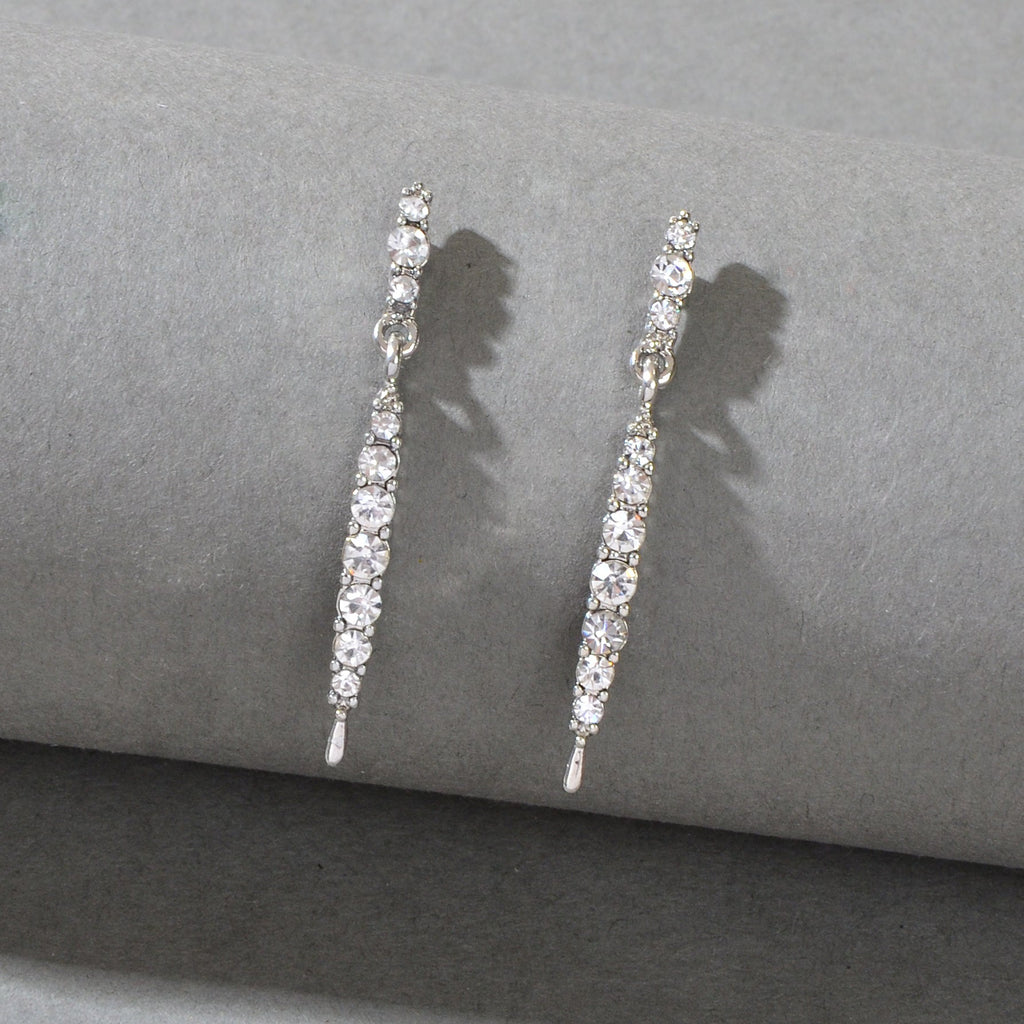 Luxurious Wedding Engagement Gift Shining Rhinestone Silver Hanging Earrings