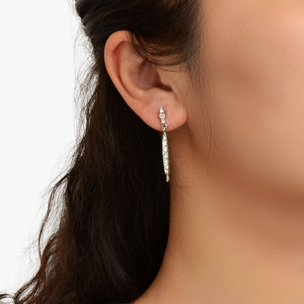 Luxurious Wedding Engagement Gift Shining Rhinestone Silver Hanging Earrings