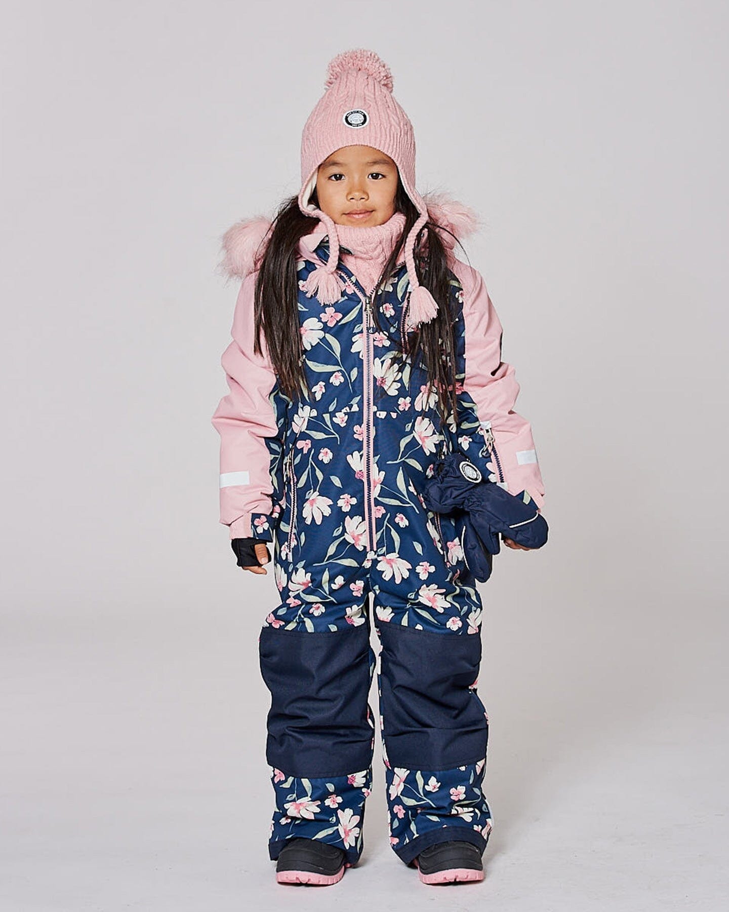 One-Piece Play Snowsuit Navy Flower Print