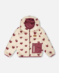 Reversible Mid-Season Sherpa Jacket Burgundy Heart