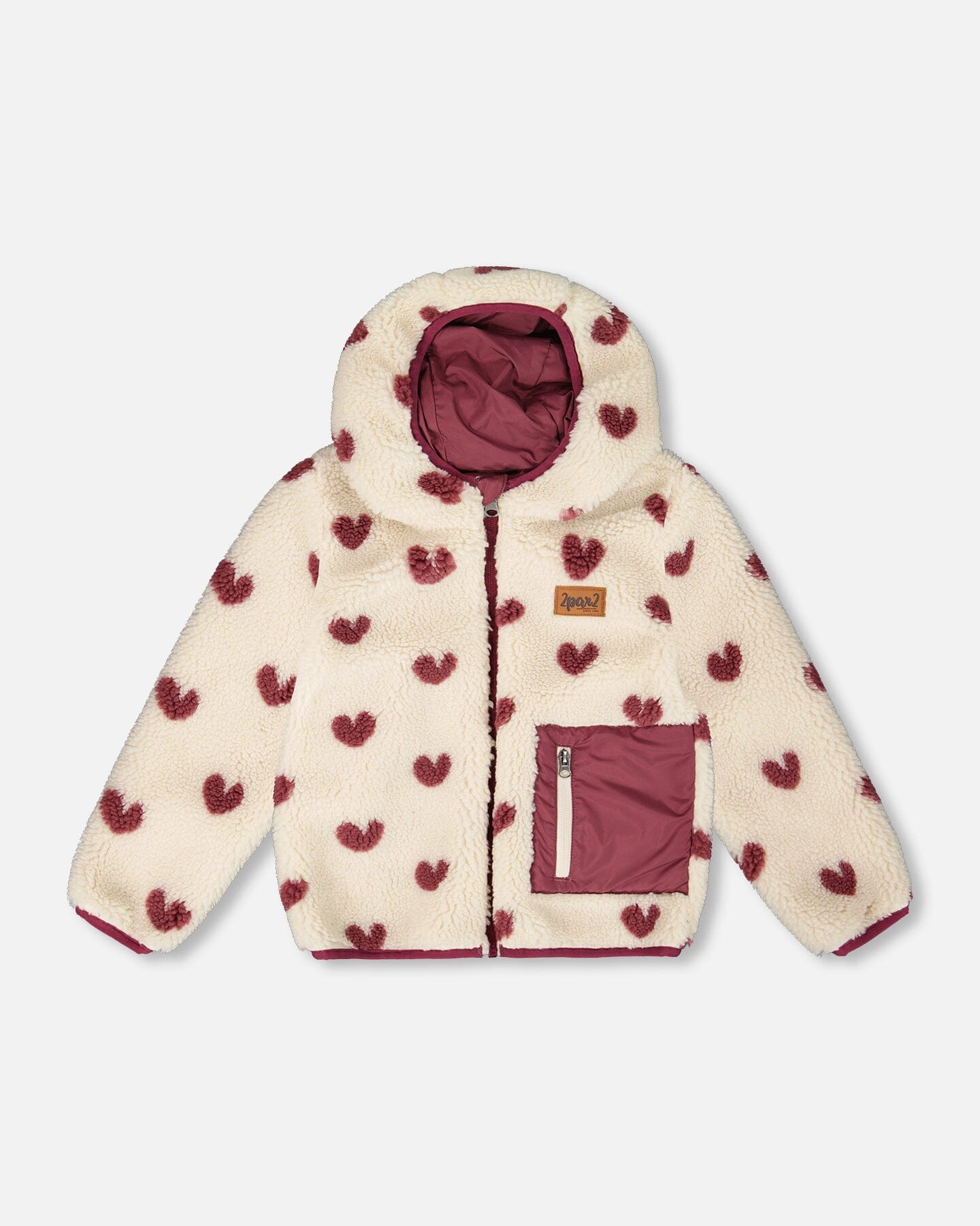 Reversible Mid-Season Sherpa Jacket Burgundy Heart