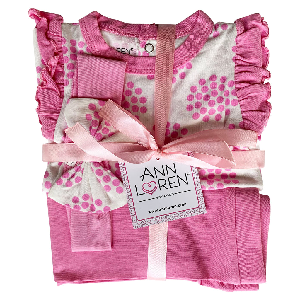 AnnLoren Baby Girls Layette Pink Polka Dot Onesie Pants Headband 3pc Gift Set Clothing