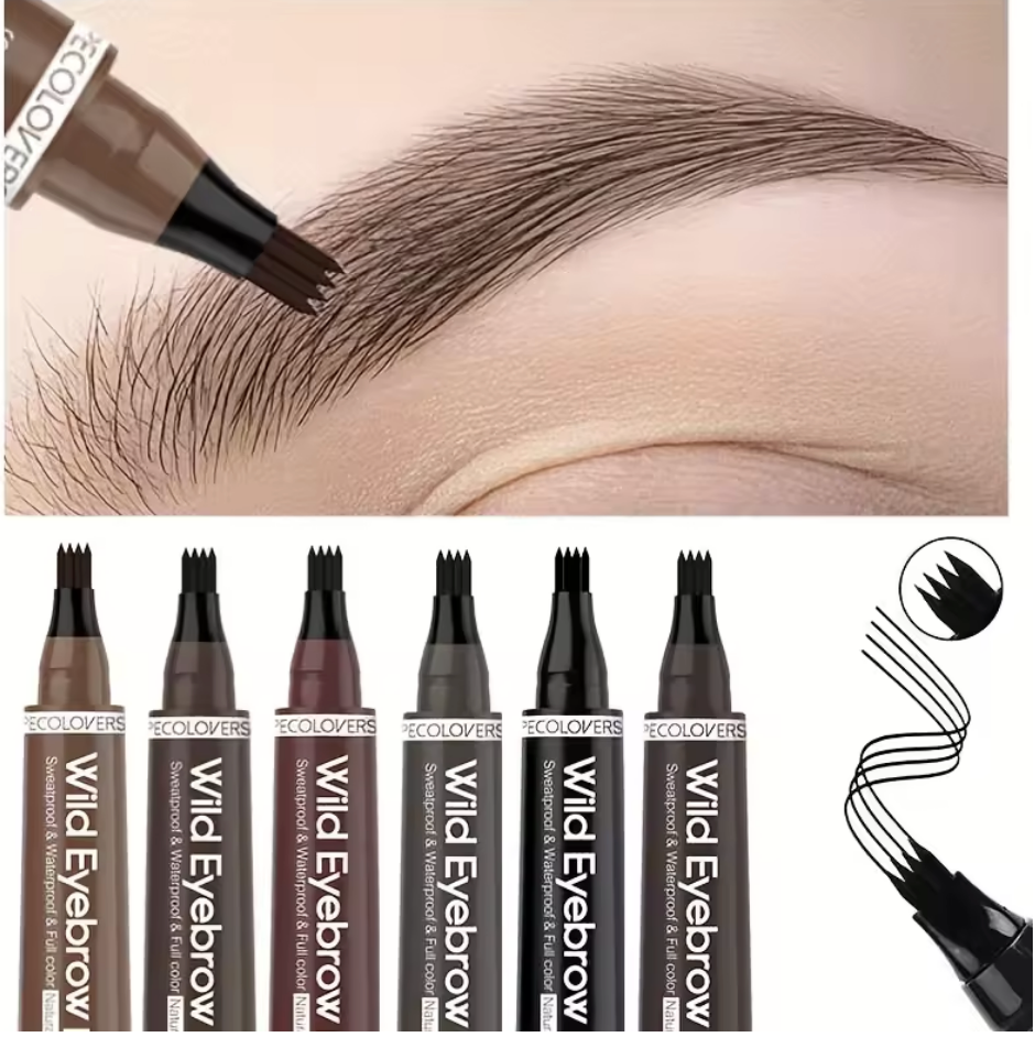 Eyebrow Pen Liquid Brow 4 Tip Pencil Micro Blading Waterproof Tattoo Fork Pen