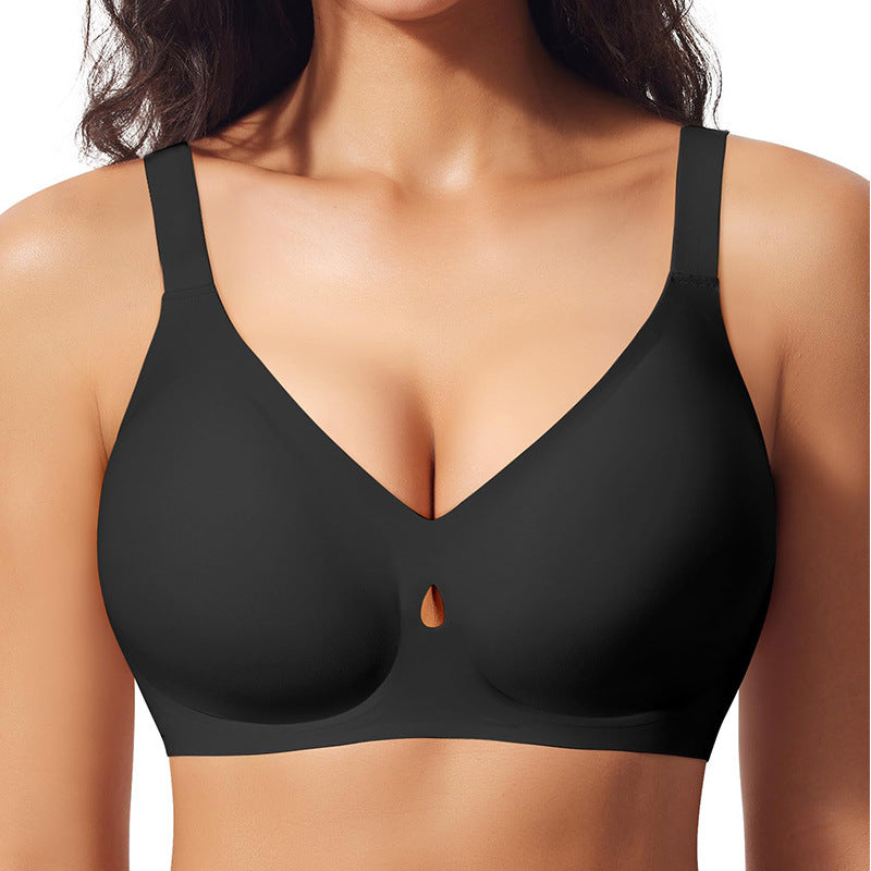 Gather without steel ring, jelly strip, big chest, fat mm, breathable, sexy, seamless underwear, women's bra