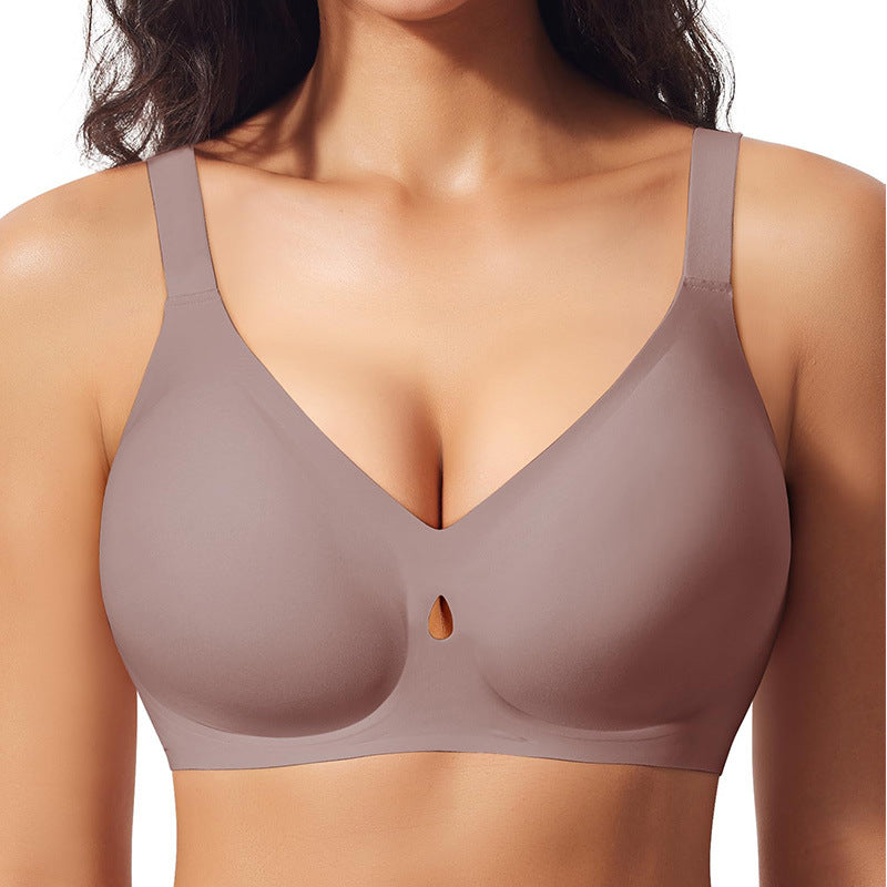 Gather without steel ring, jelly strip, big chest, fat mm, breathable, sexy, seamless underwear, women's bra