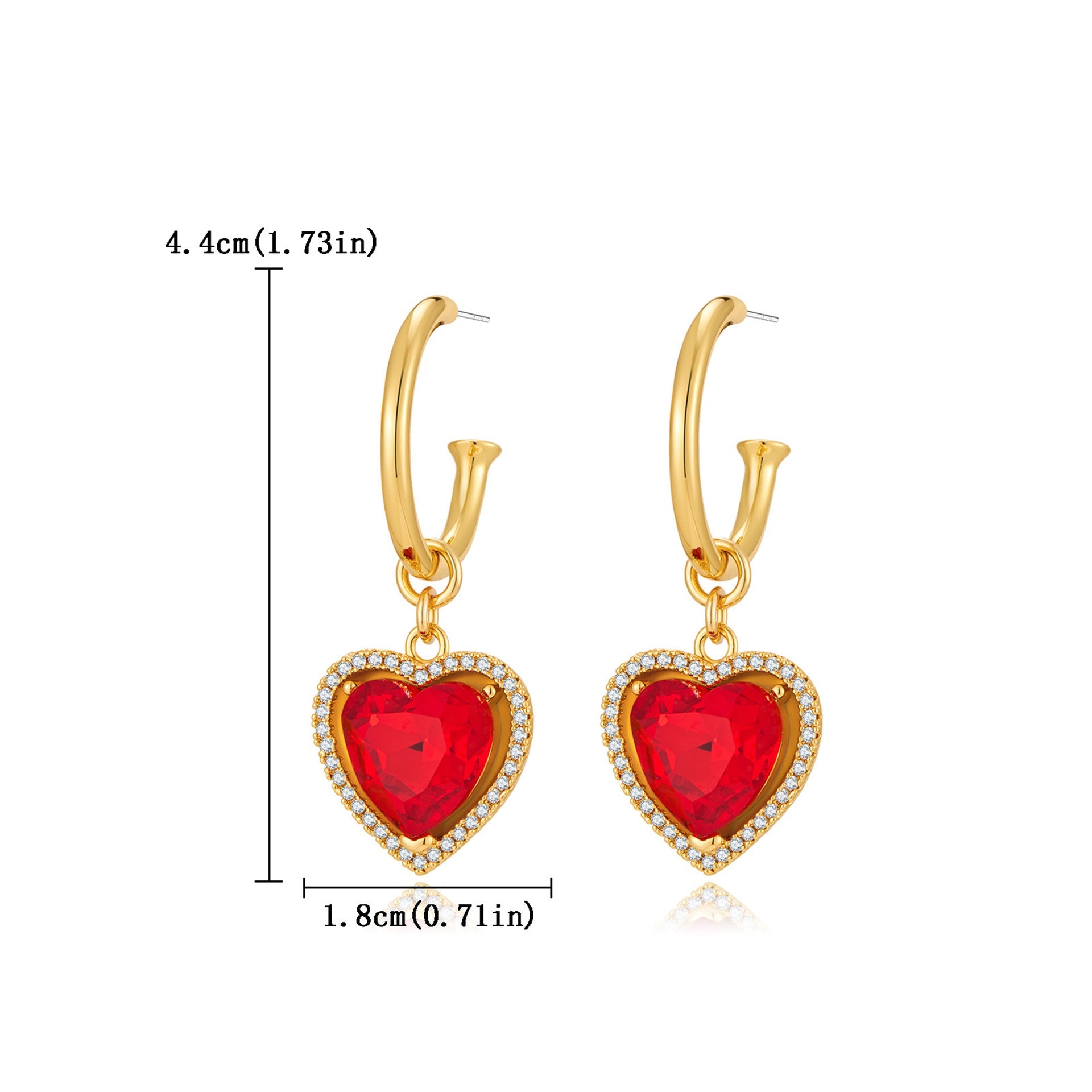 Light luxury retro red heart-shaped earrings, Herben-style noble lady's high-end and elegant ear rings, heart-shaped zircon earrings