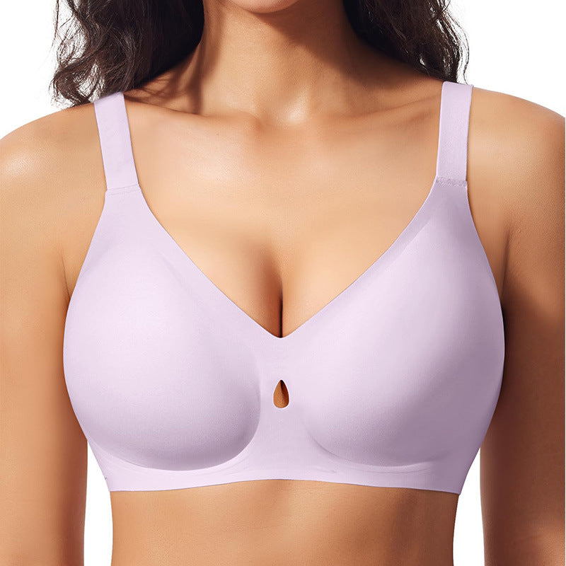 Gather without steel ring, jelly strip, big chest, fat mm, breathable, sexy, seamless underwear, women's bra