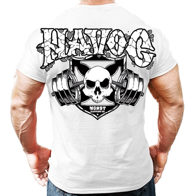 Printed Running T Shirt Men Cotton Sport Gym Shirt Men Fitness Top Workout Clothing Sportswear Jogging Training Sports Tshirt