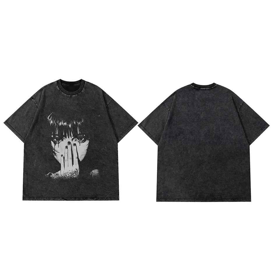 Hip Hop Washed Graphic T Shirt Men Streetwear Cotton Loose Fit