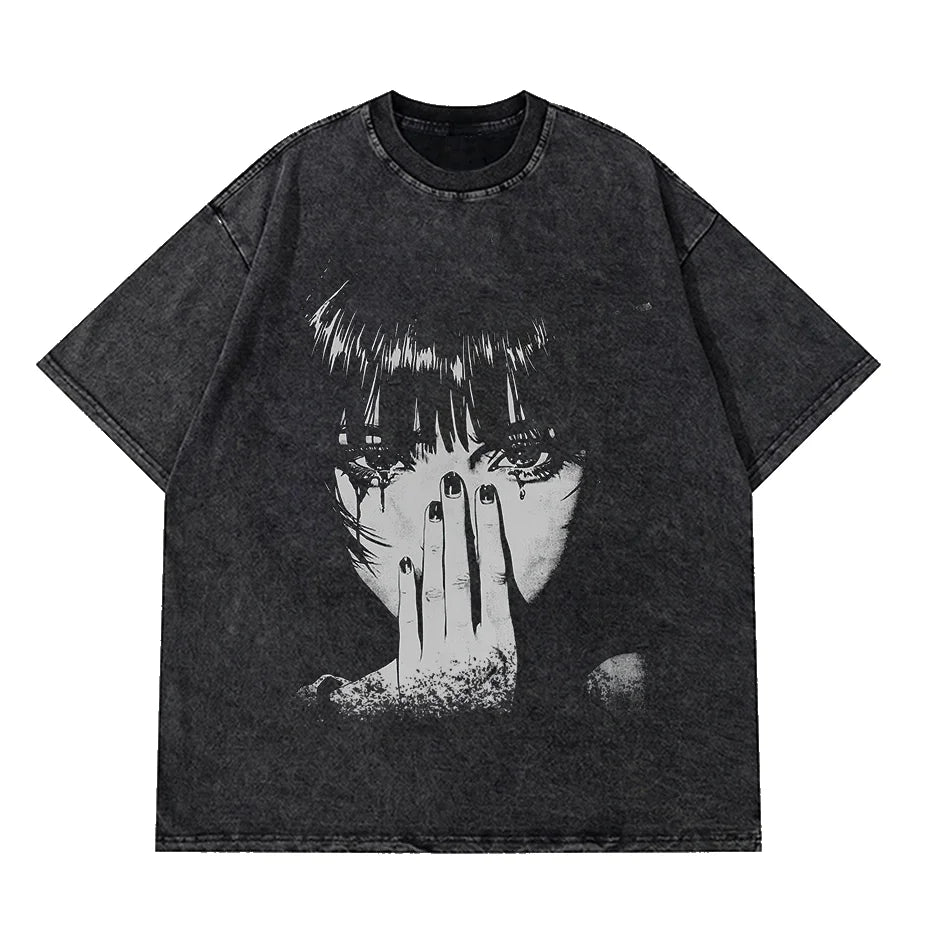 Hip Hop Washed Graphic T Shirt Men Streetwear Cotton Loose Fit