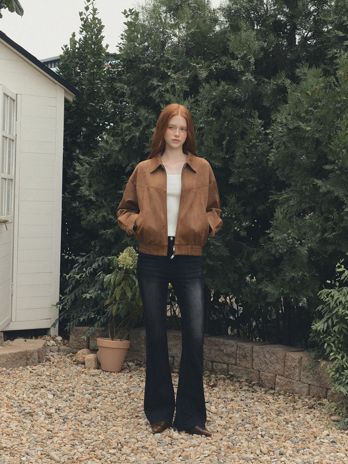 [TWEE] Loved Collar Blouson Jumper [Suede/ Leather]