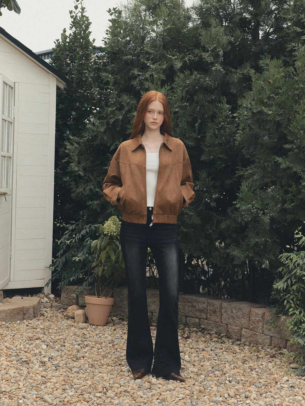 [TWEE] Loved Collar Blouson Jumper [Suede/ Leather]