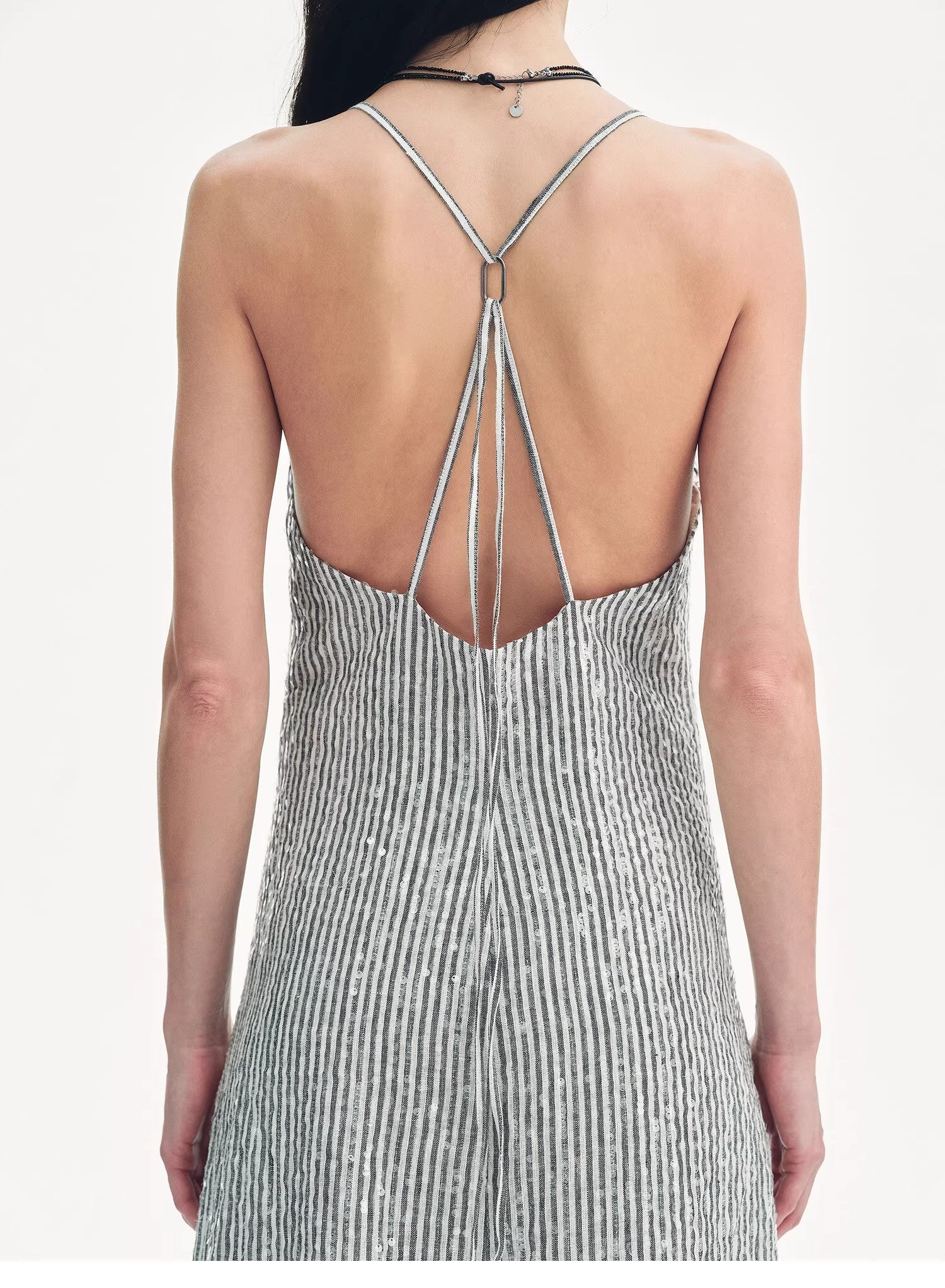 Linen Sequin Embroidery Dress Summer"Galaxy Trace"