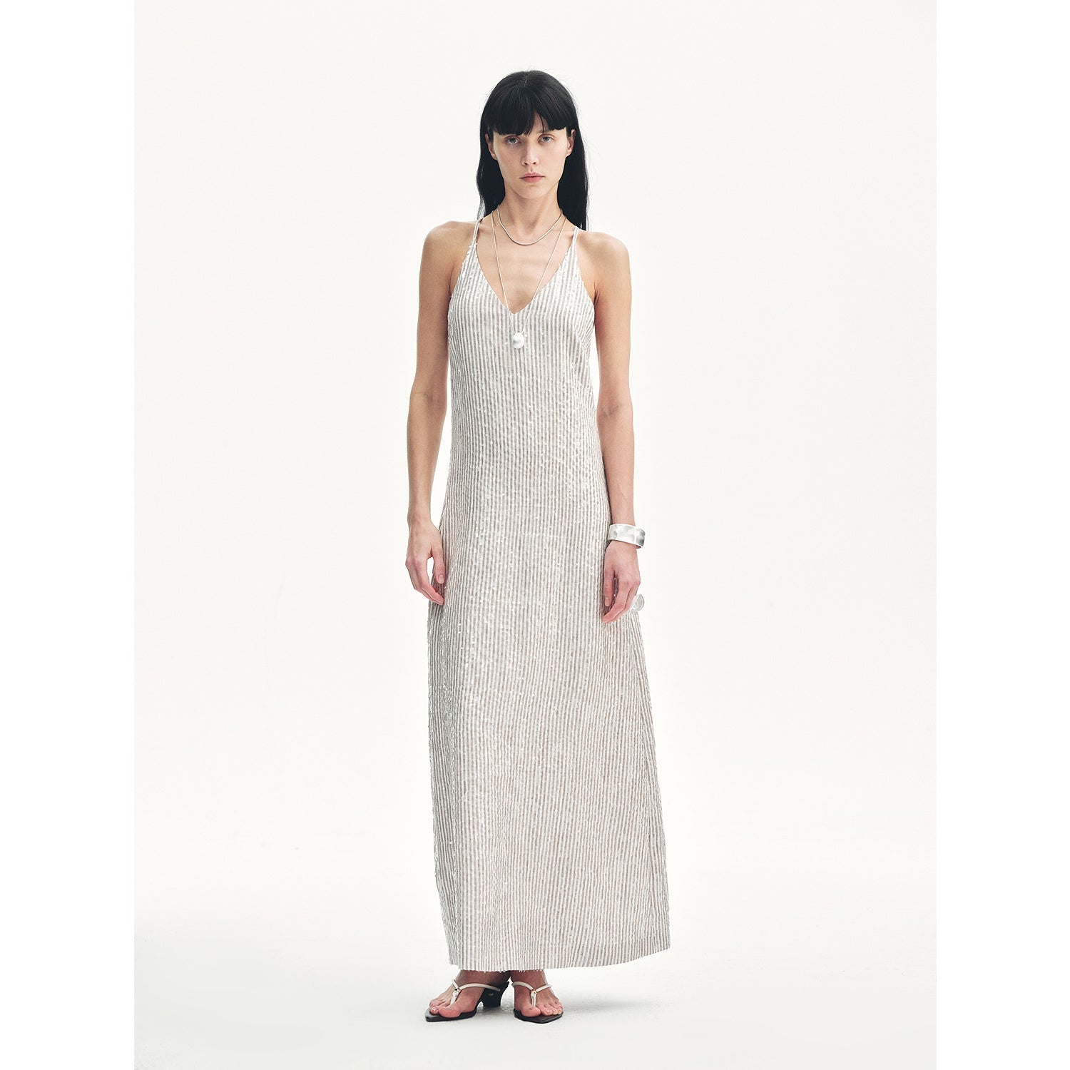 Linen Sequin Embroidery Dress Summer"Galaxy Trace"