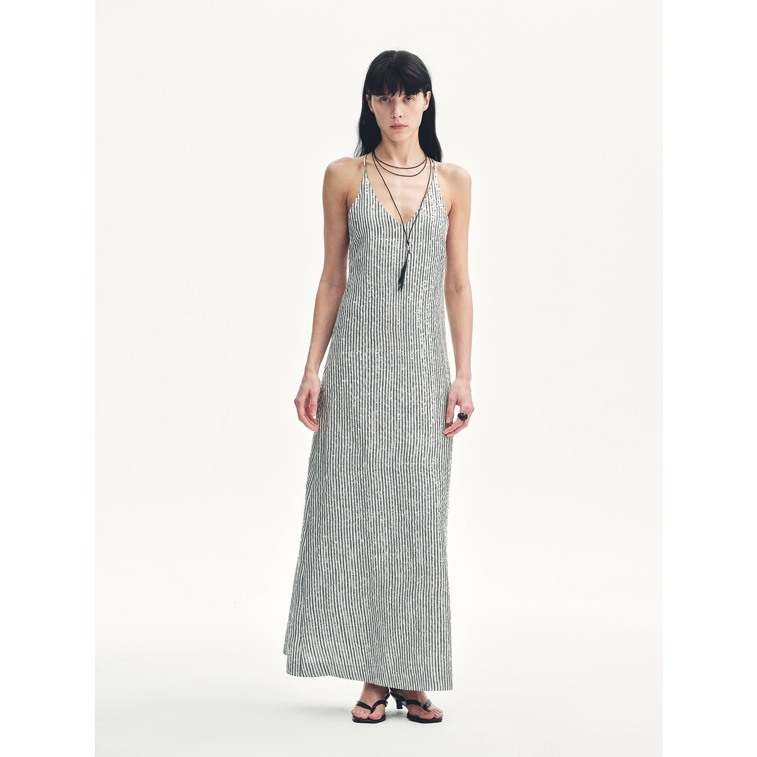 Linen Sequin Embroidery Dress Summer"Galaxy Trace"