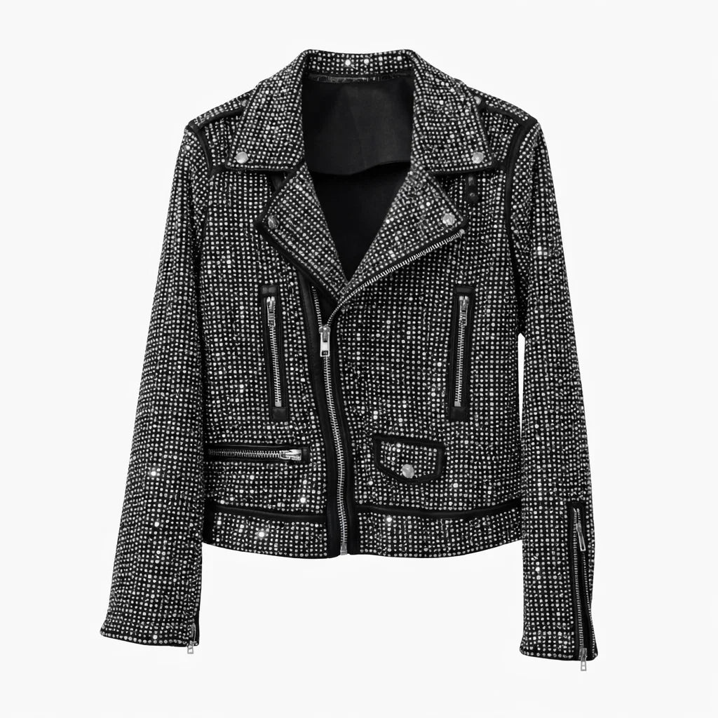 Men’s Rhinestone Bomber Jacket - Sequined Streetwear Outerwear